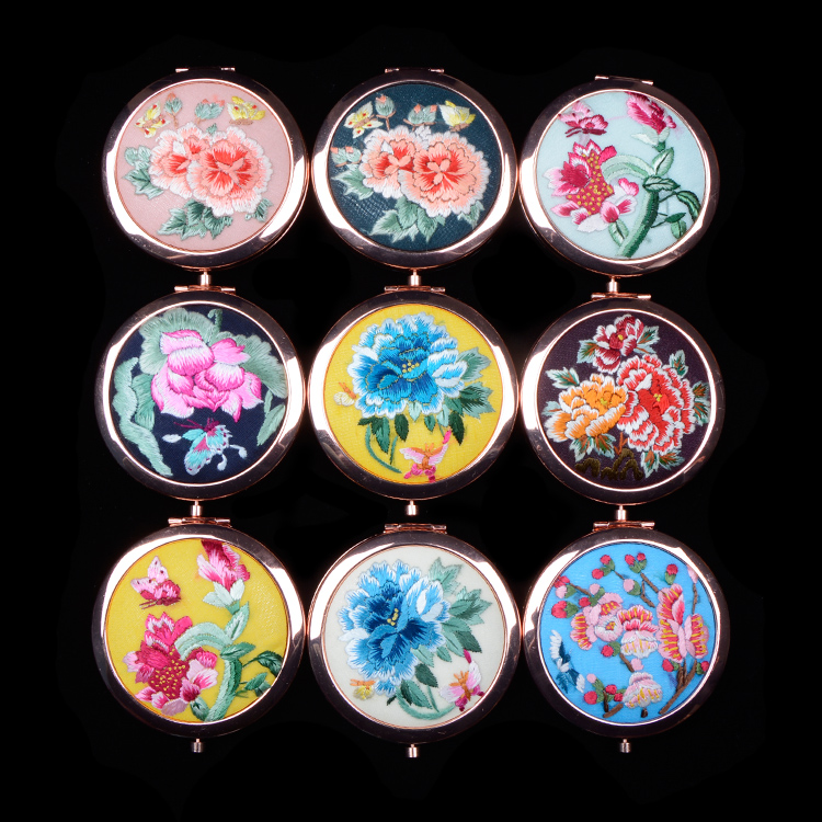 大厂化妆随身镜精品出国送礼刺绣中国风古风摄影 手绣镜子