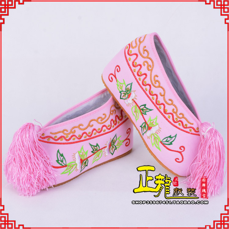 大厂花旦鞋女绣花彩鞋 舒适款草花内高彩鞋